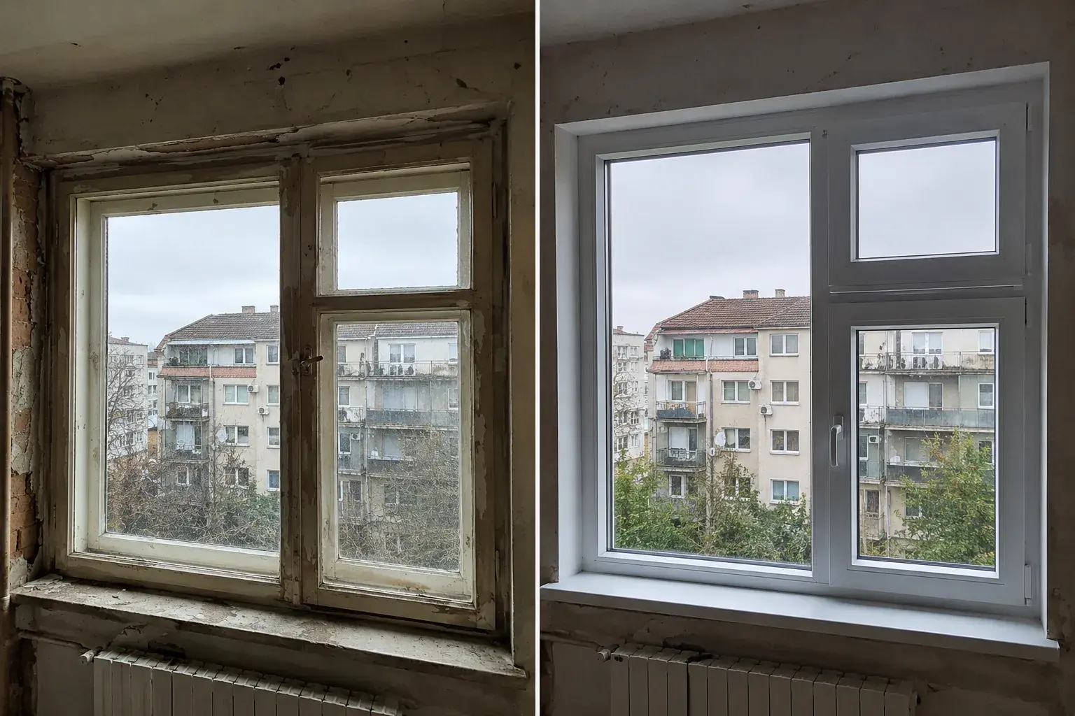 PVC stolarija Novi Sad, pre i posle zamene stare drvene stolarije na porodičnoj kući, Rehau Euro-Design 70 prozori