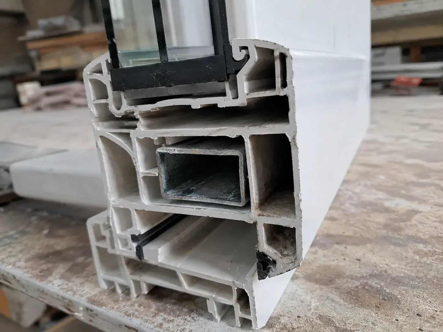 Detalj profila Rehau PVC prozora sa čeličnim ojačanjem